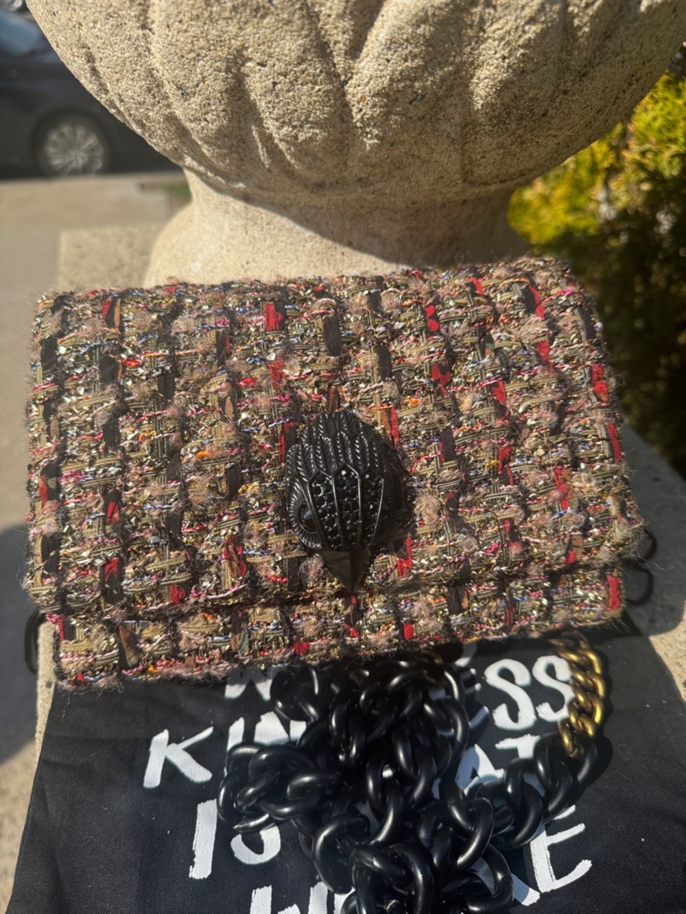 Kurt Geiger Tweed Crossbody Bag with Gold & Black Chain